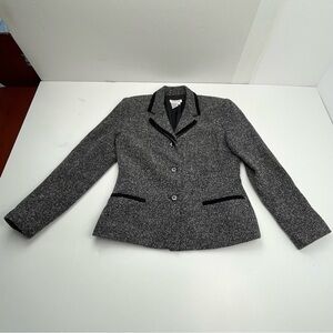 TALBOTS Grey Gray Black Tweed Wool Blazer Jacket Woven‎ Womens Size 6 Office